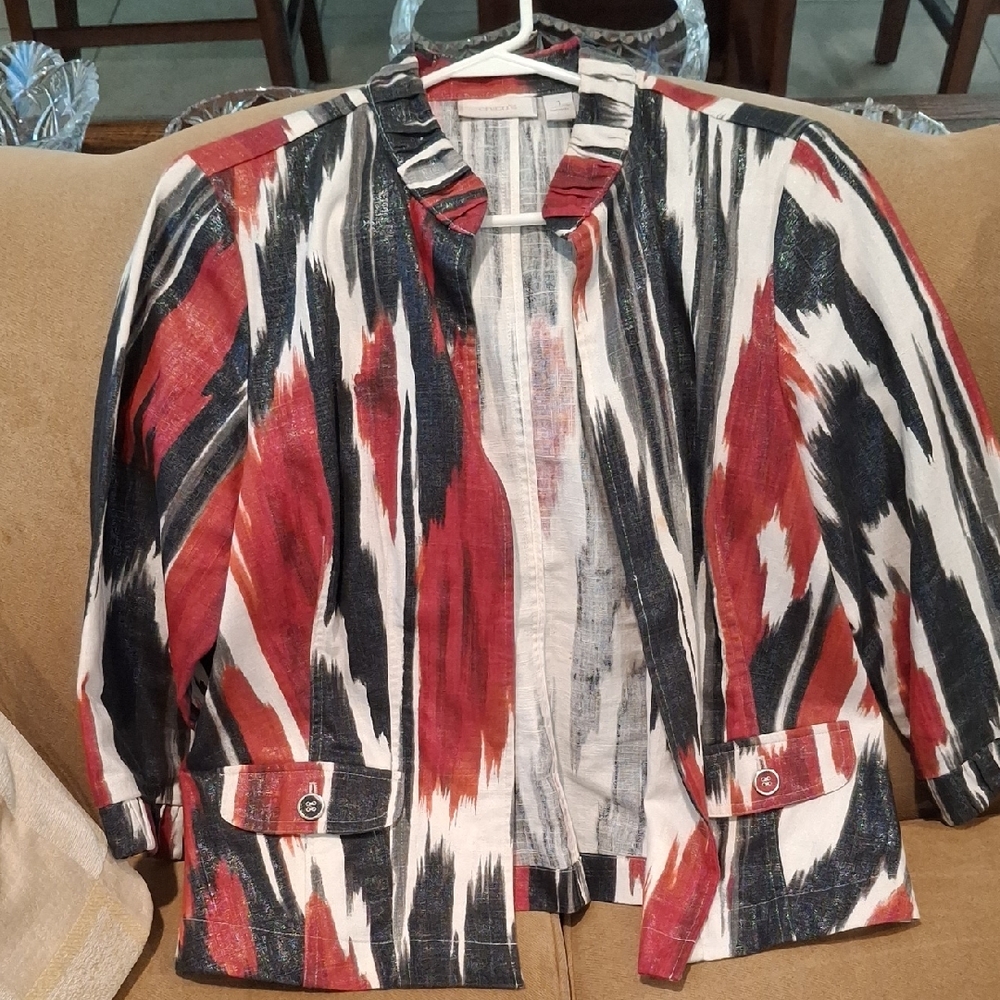 Chico's Red and Black Patterned Blazer